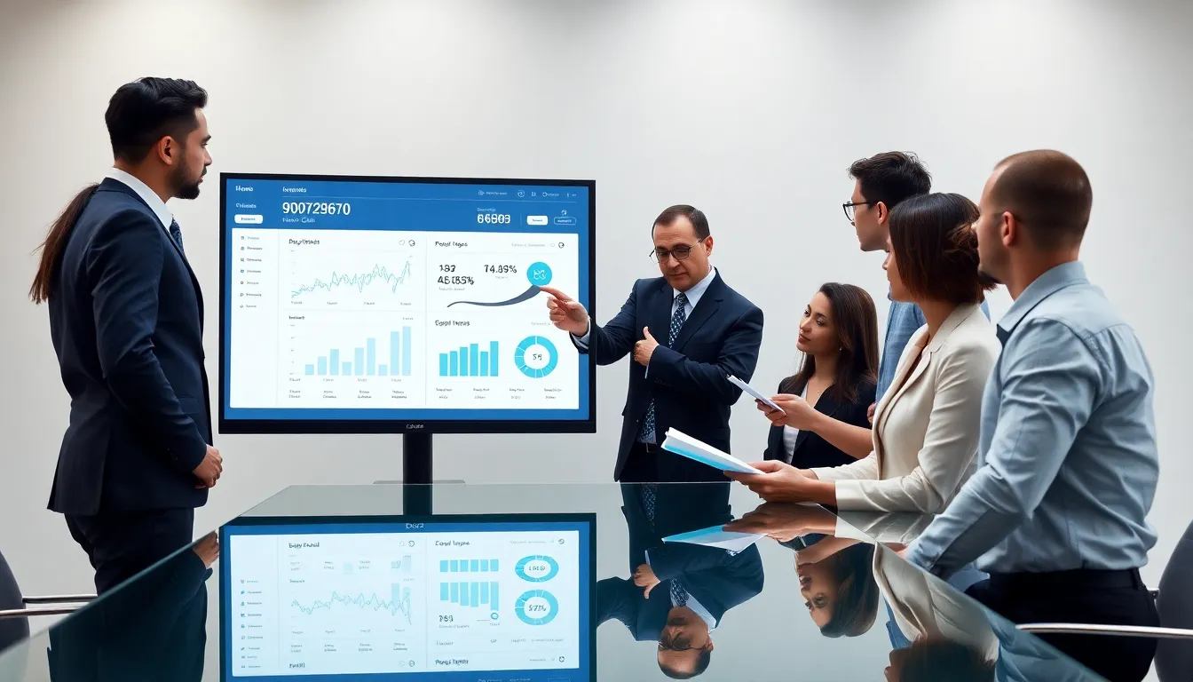 professionals analyzing phone call data in a modern office.