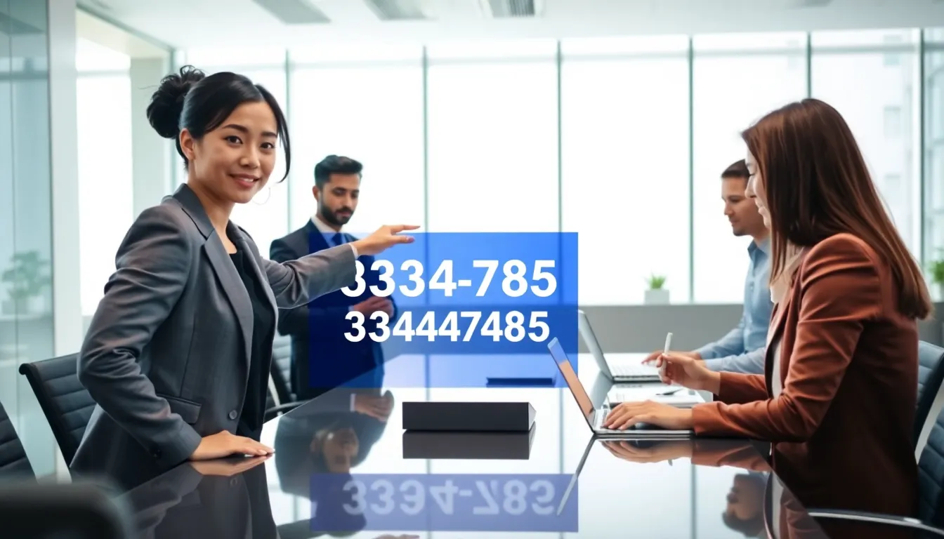 diverse professionals discussing toll-free number in a modern office.