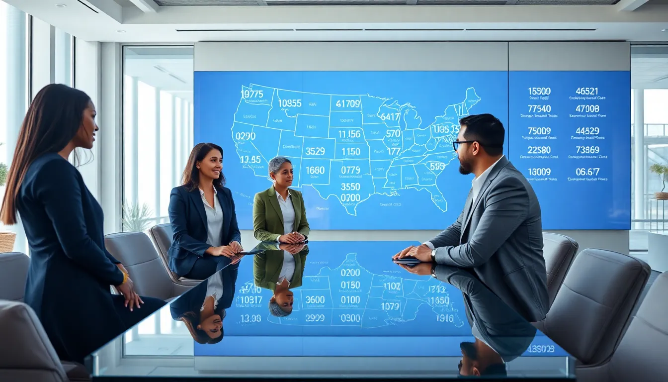 diverse team discussing the significance of area codes in a modern office.